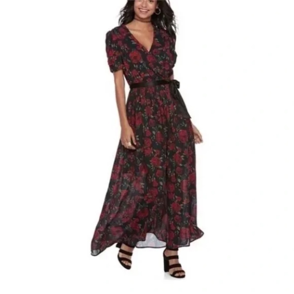 Disney Pixar Coco Rose Print Black/Red Maxi Dress W/Slit Size L